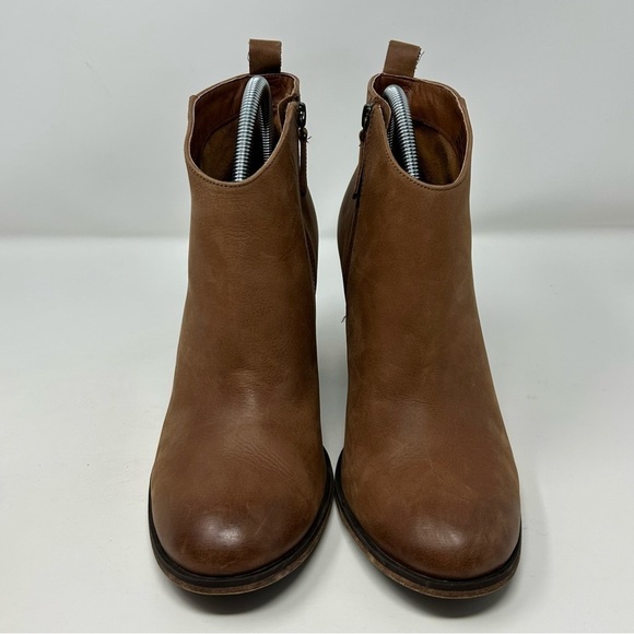 Nordstrom BP Tan Light Brown Leather Stacked Heel Ankle Boots Size 10 Comfort - Picture 7 of 14